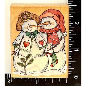 Hero Arts Snow Couple E1265 Wood Mounted Rubber Stamp snowman candy cane heart